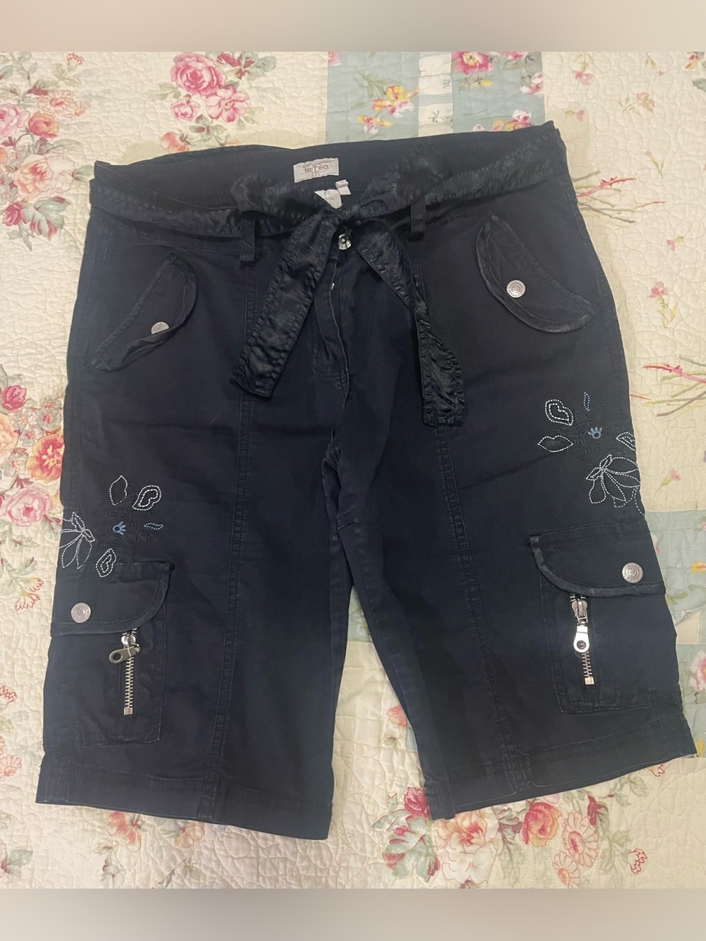 Metro Black Cargo Capri Pants with Stitch Detail
